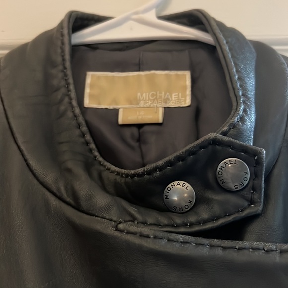 Michael kors grey leather moto jacket dark grey size large - Picture 4 of 10